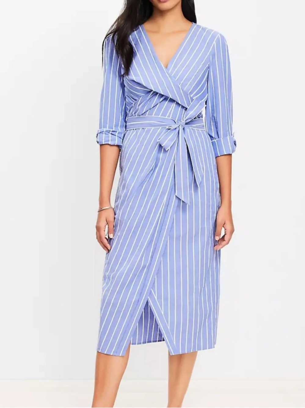 NWT Ann Taylor size 10 long sleeve blue and white dress midi length